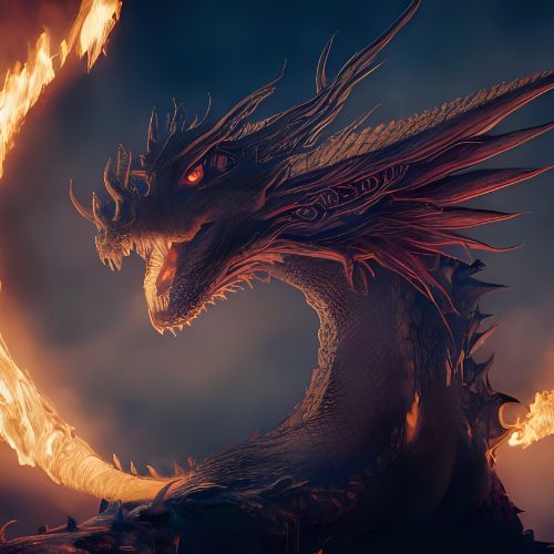 Artistic painting of red fire dragon.