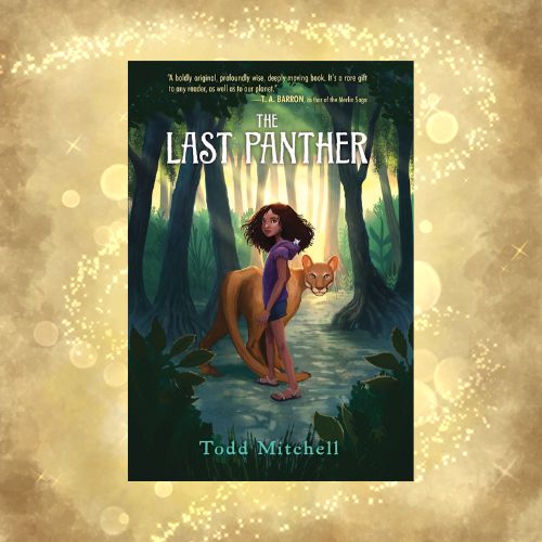 Book cover for The Last Panther by Todd Mitchell with sparkly gold background.